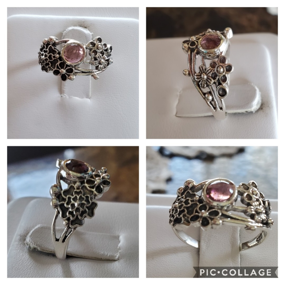 Genuine 1ct Tourmaline Flower Ring 7.25 - Picture 2 of 6